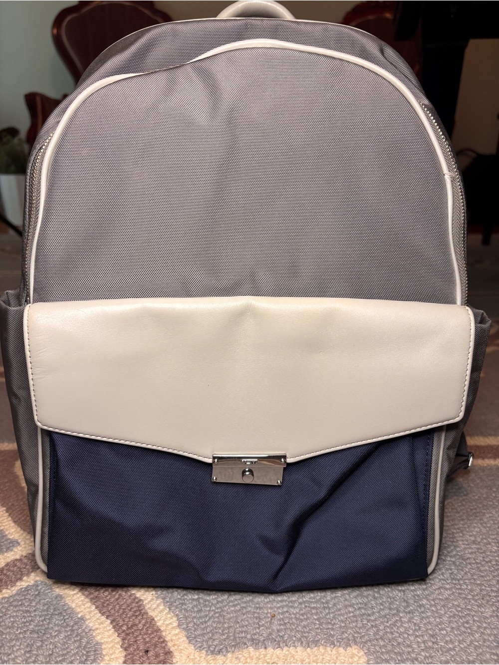 Tumi Gray Navy and Cream Backpack with Front Flap